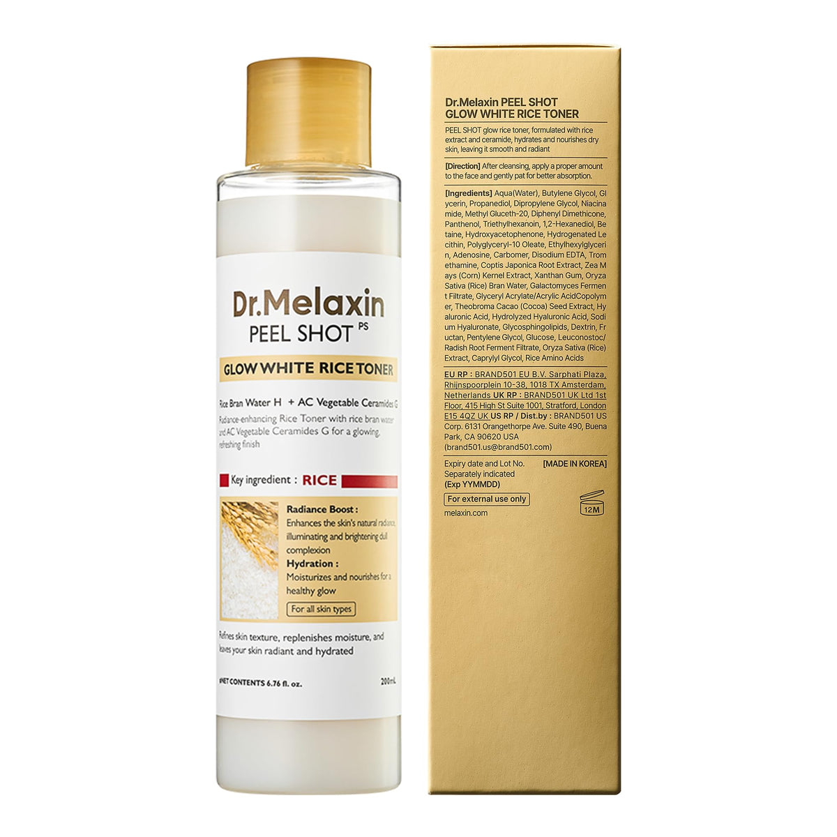 Dr.Melaxin Peel Shot Glow Rice Toner with Rice Extract & Ceramides, Hydrating & Skin Refining Face Toner for Glass Skin, Liposome Oil for Deep Moisture & Barrier Care, Korean Skincare, 6.76 fl.oz