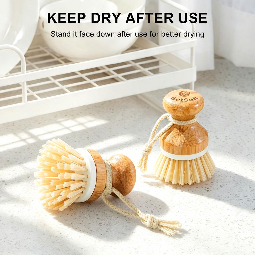 Bamboo Dish Scrubber 2 Pack Kitchen Brushes for Dishes Cleaning