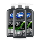 Dial Men 3-in-1 Body, Hair and Face Wash, Recharge, 23 Fl Oz, 3-Pack | Total 69 Fl Oz, clean rinse technology, moisturizing formula, includes 3 bottles, rich lather, suitable for daily use