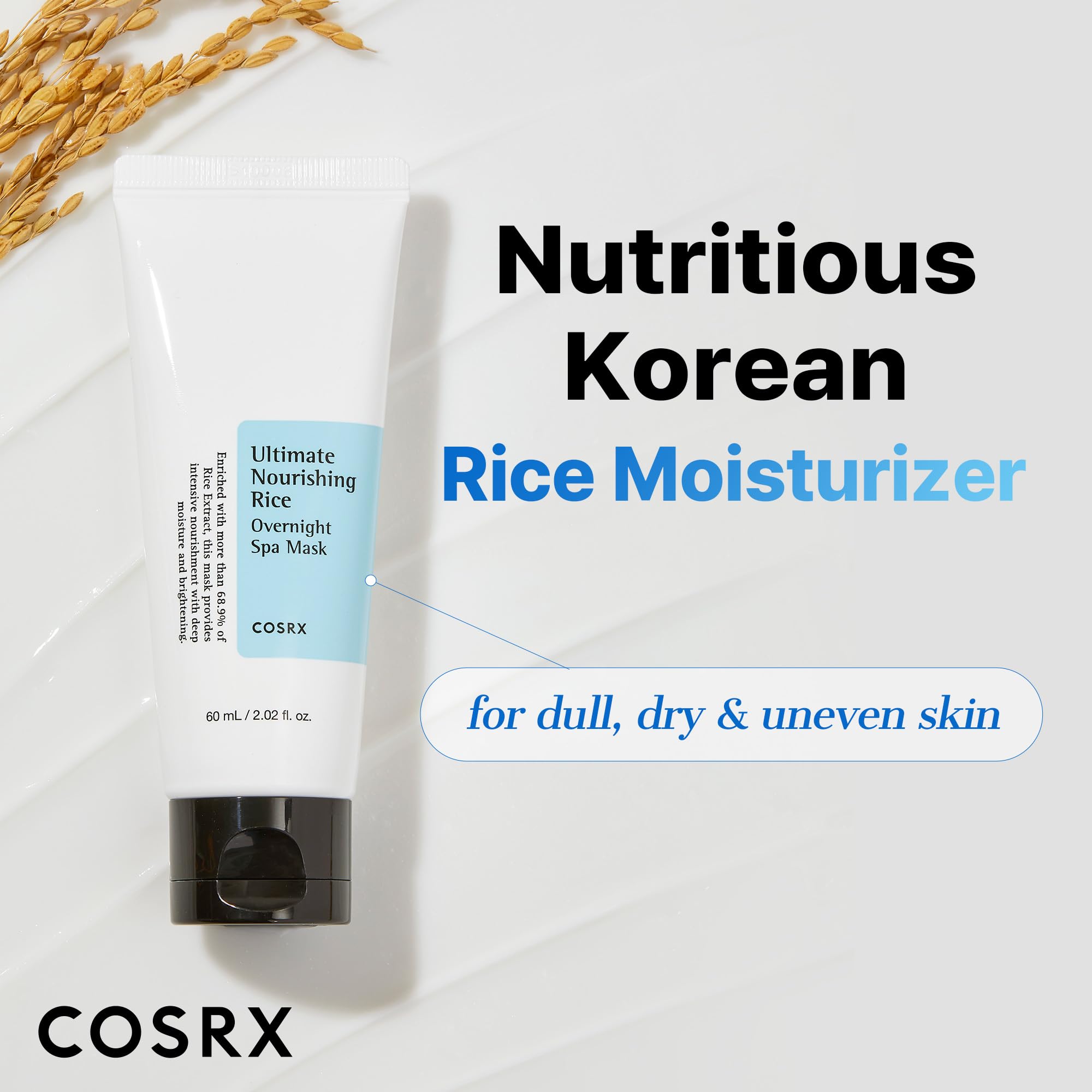 COSRX Ultimate Nourishing Rice Overnight Spa Mask, Niacinamide, 2.02fl.oz | 68% Rice Extract Sleeping Pack, Brightening, Deep Nourishment for Dull, Dry Skin, Glow Boosting, Korean Skin Care