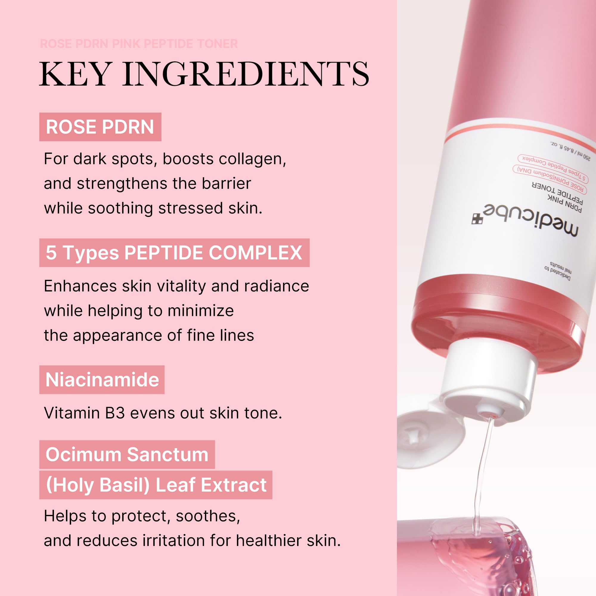 medicube PDRN Toner Rose PDRN Peptide Toner | Lightweight & Watery Toner with Rose PDRN, Peptides, Niacinamide - For Soothing & Calming, Korean Skincare, 8.45 fl.oz