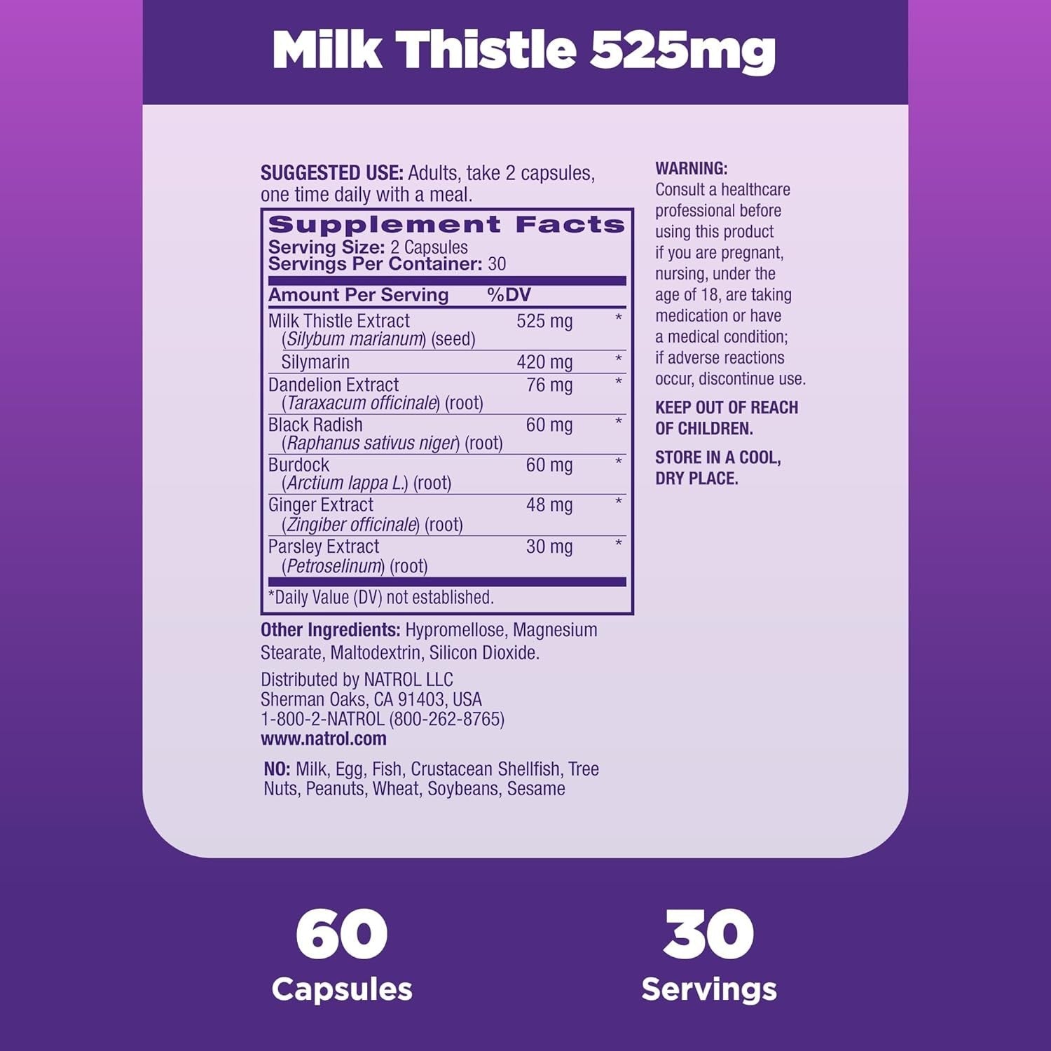 Buy now Natrol Milk Thistle 525 mg per Serving, Dietary Supplement for Digestive Health, Milk Thistle Supplement, 60 Capsules, 30 Day Supply at indiglob india