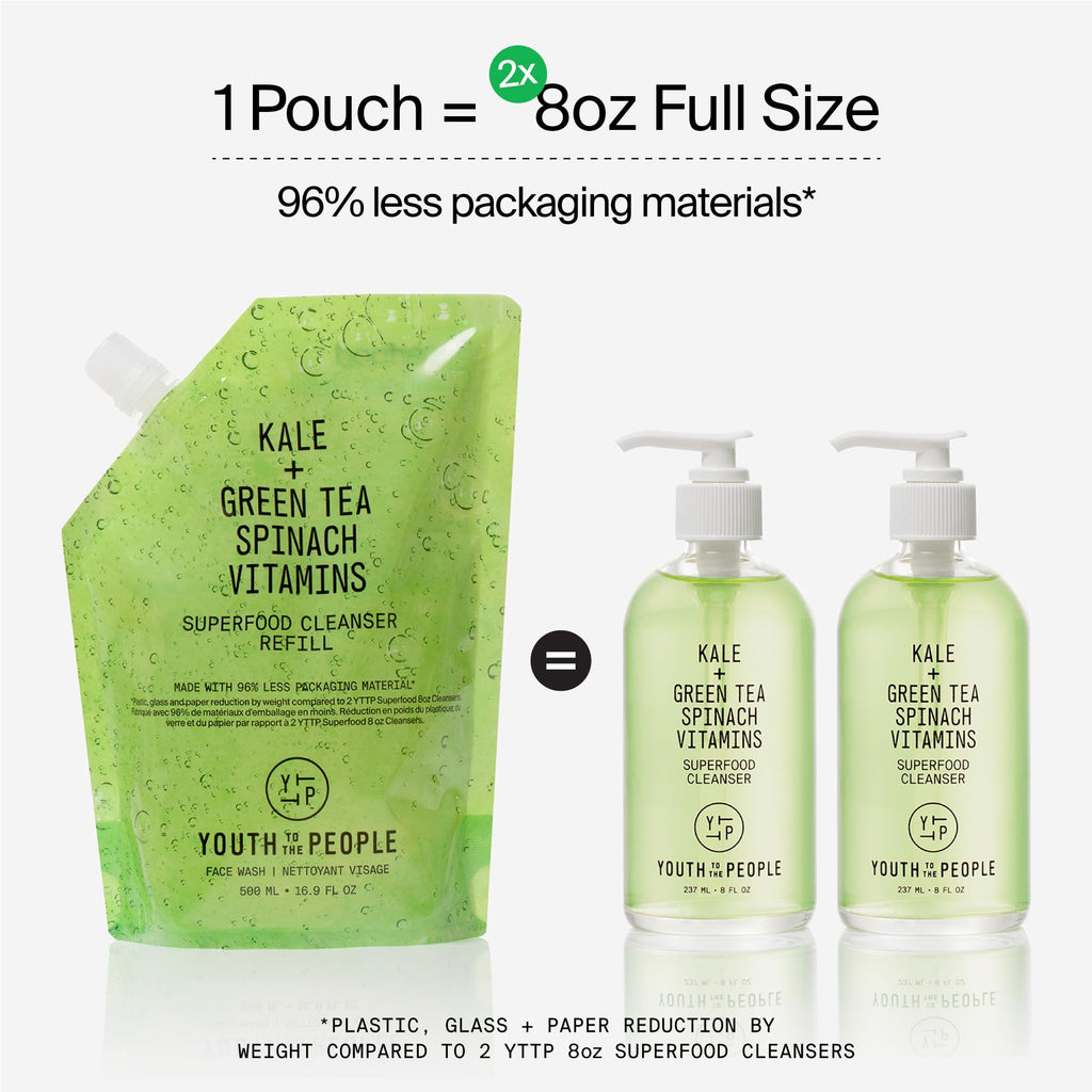 Buy now Youth To The People Superfood Facial Cleanser - Kale + Green Tea Daily Face Wash, Gentle Makeup Remover, with Soothing Antioxidants for Glowing Skin, pH Balance, Clean Pores, Sulfate-free, Refillable at indiglob india