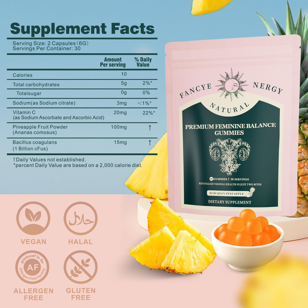 Vaginal Probiotics for Women – Premium Feminine Balance Gummies for Women, Hawaiian Pineapple Flavor, Support Healthy Odor and Vaginal Flora, pH Balance, Digestive Health & Immune Support, Vegan, 60 C