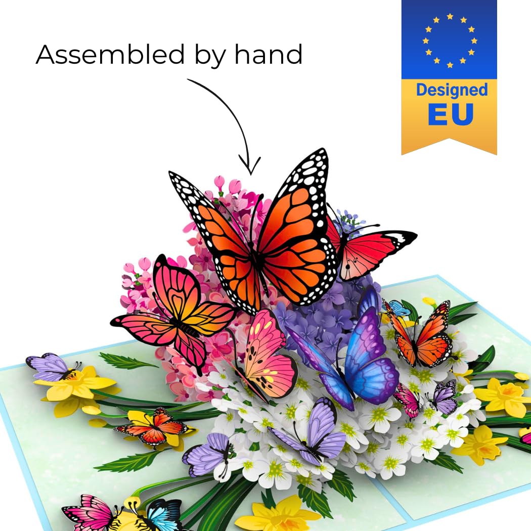 Hartensteler® Butterflies in Nature Pop Up Card - 3D Butterfly Card for Wife, Husband, Girlfriend, Mom, Dad, Mother, Father (Birthday Card, Get Well, Thank You, Anniversary)