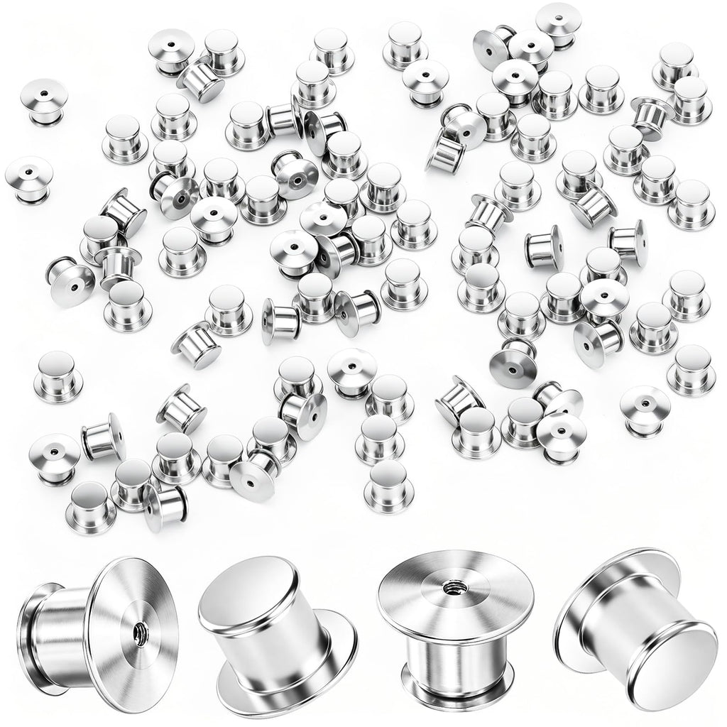 60 PCS Metal Locking Pin Backs and Pin Keepers — Secure Locking Clasp Pin Backings for Enamel Pins, Brooch, Lapel, Badge, Hat, Bag, Backpack, Collectibles & DIY Crafts (Silver)