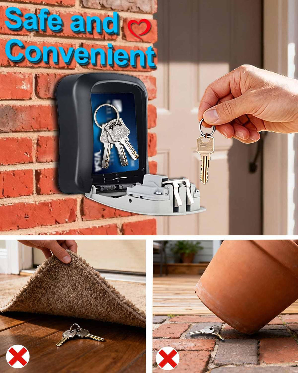 Key Lock Box, XL LockBox with Code, Outdoor Waterproof Wall Mount