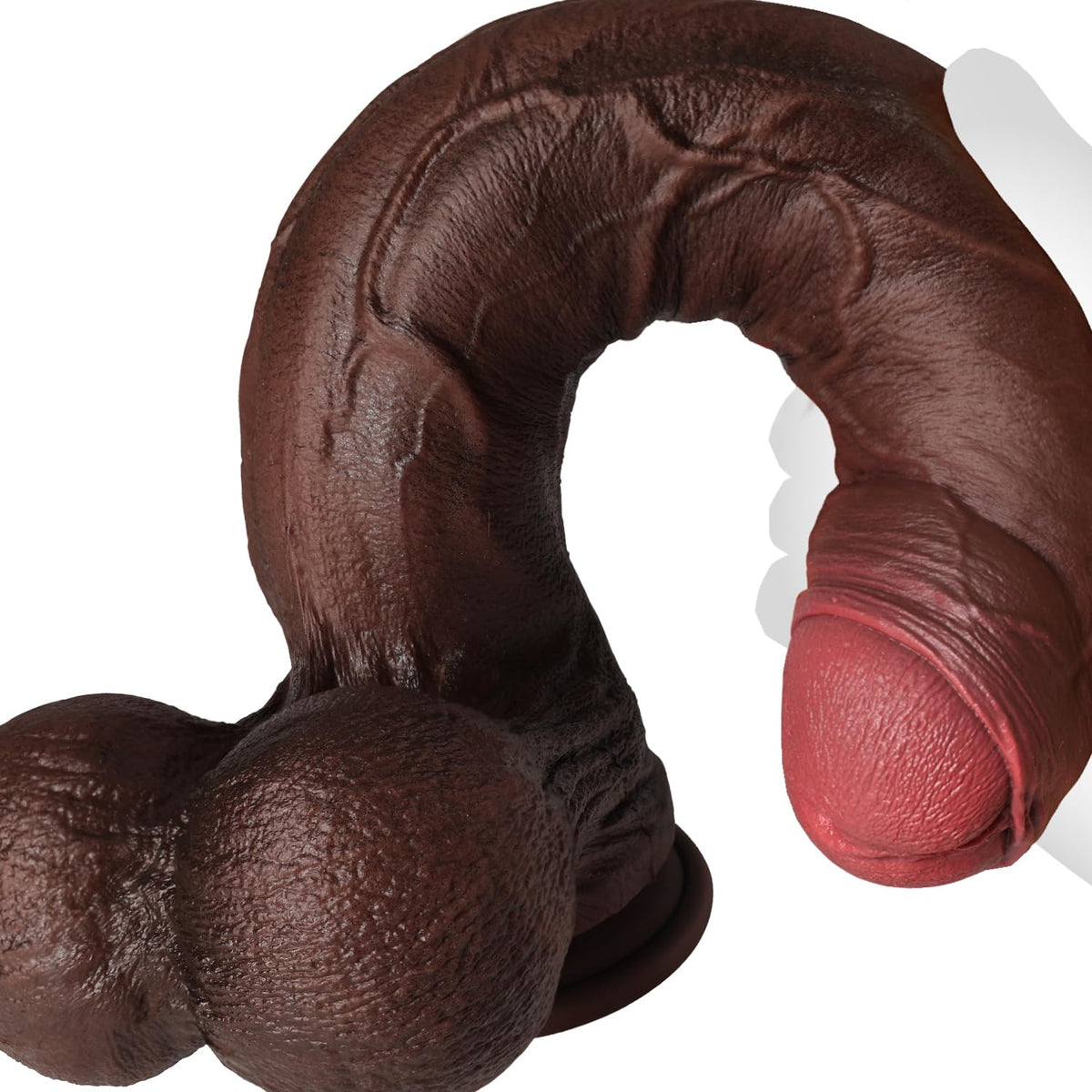 7 Inch Girth Huge Thick Black Dildo with Swinging Balls and Uncut Glans