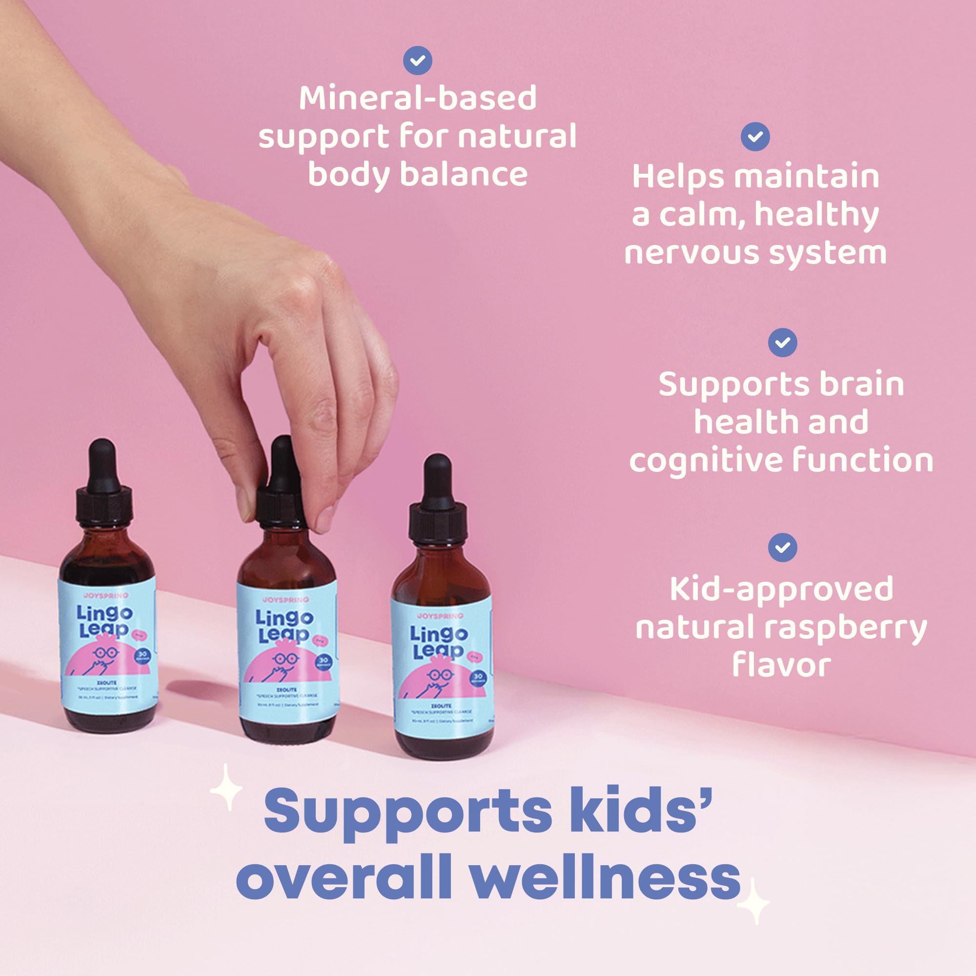 JoySpring LingoLeap Kids Zeolite Drops, Berry, 30 Servings, Ages 3+ | Clinoptilolite with methyl B12 and D3, supports energy and cognition, sugar-free vegan, gentle for daily use