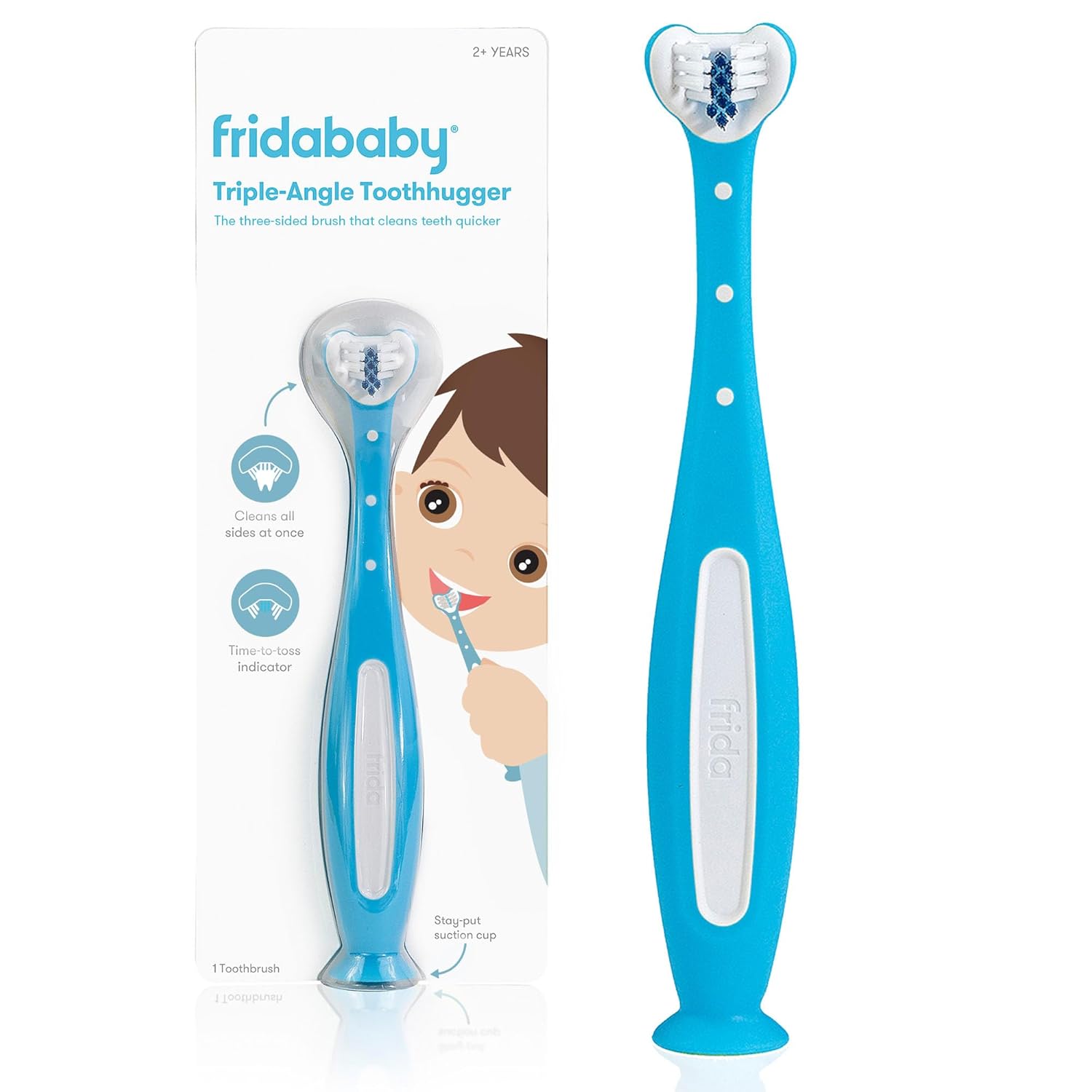 Buy now Frida Baby Triple-Angle Toothhugger Training Toddler Toothbrush | Toddler Toothbrush 2 Years and Up, Cleans All Sides at Once | Pink 1 Count (Pack of 1) Blue at indiglob india