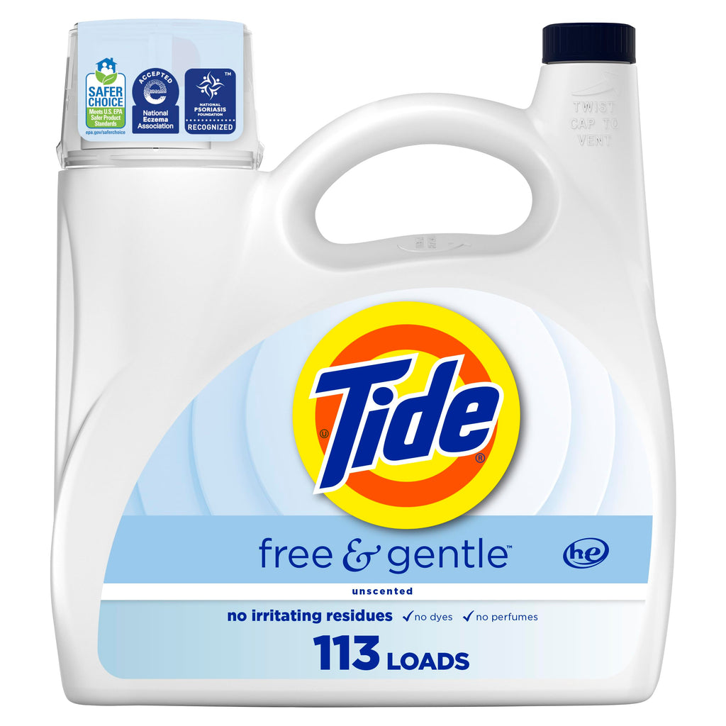 Buy now Tide Free & Gentle Liquid Laundry Detergent, Unscented, 1.47 L (32 Loads) Unscented 149 Fl Oz (Pack of 1) at indiglob india
