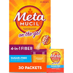 Metamucil On-The-Go, Psyllium Husk Fiber Supplement, 4-in-1 Fiber for Digestive Health, Sugar Free, Orange Flavor, 30 Count x 2 Packs (60 Count Total)
