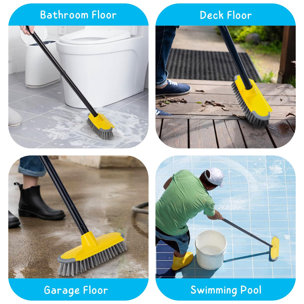 Deck Brush with Long Handle, 50'' Floor Scrub Broom for Shower, Patio