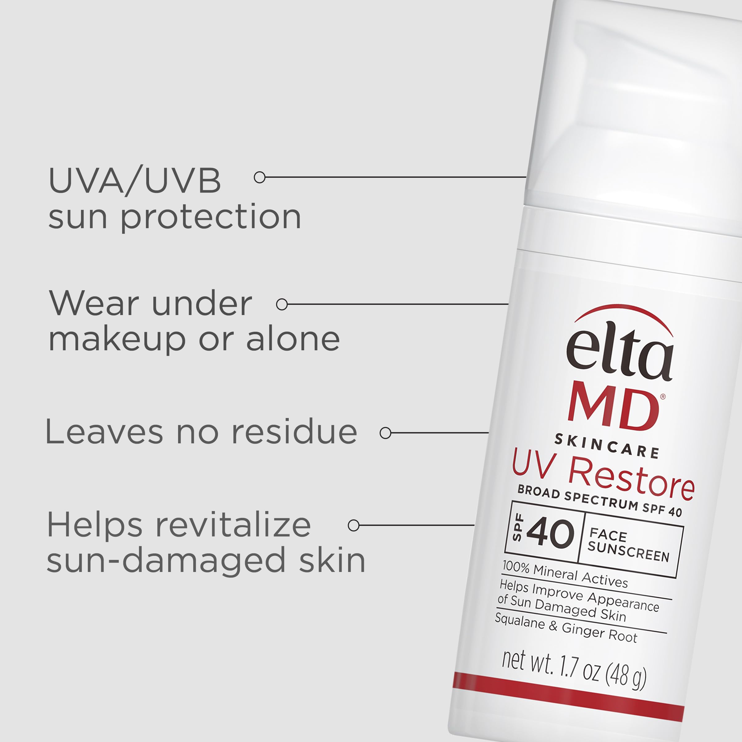 EltaMD UV Restore 100% Mineral Face Sunscreen For Mature Skin, SPF 40 | For Adults with Visible Sun Damage, Fine Lines, or Age Spots, Zinc Oxide Formula, Lightweight, Restores Skin Moisture