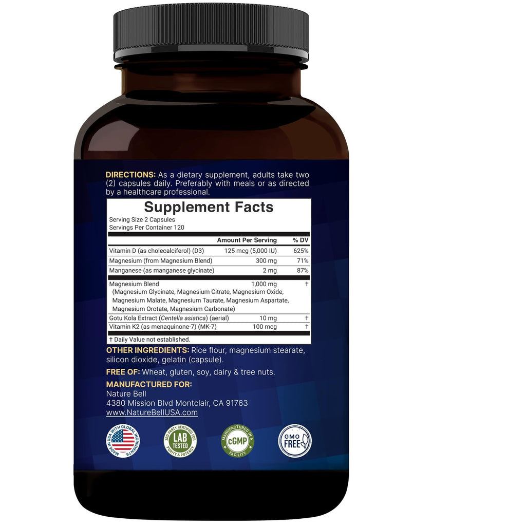 NatureBell 12-in-1 Magnesium Complex 1000mg, 4-Months Supply – Magnesium Glycinate, Citrate, Taurate, Malate, & More – High Absorption Formula for Men & Women – Chelated & Purified – 240 Capsules