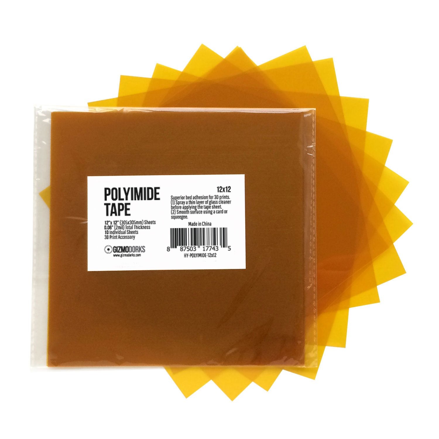 Buy now Gizmo Dorks Kapton Tape (Polyimide) for 3D Printers and Printing, 12 x 12 inches, 10 Sheets per Pack at indiglob india