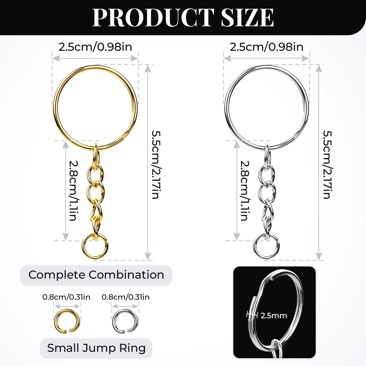 Teenitor 120 Pcs Key Chain Rings, Split Key Ring with Keychain Chain & Small Jump Ring, 60 Sets Key Chain Making Kit Metal Key Rings for Crafts, DIY Keychains, Silver & Gold