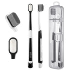 Ultra Extra Soft Toothbrush for Sensitive Gums, New Japanese 20,000 Micro Fine Nano Bristles Brush for Adults, Pregnant and Elderly, Portable Case for Travel, Black and White Color Pack of 2
