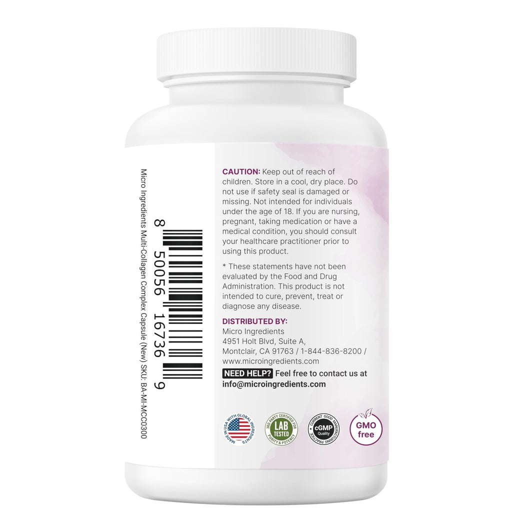 Micro Ingredients Multi Collagen Peptides Pills, 240 Capsules | For Women & Men. Type I, II, III, V, X. Hydrolyzed Collagen Supplement with Biotin, Hyaluronic Acid & Vitamin C. Filler Free.