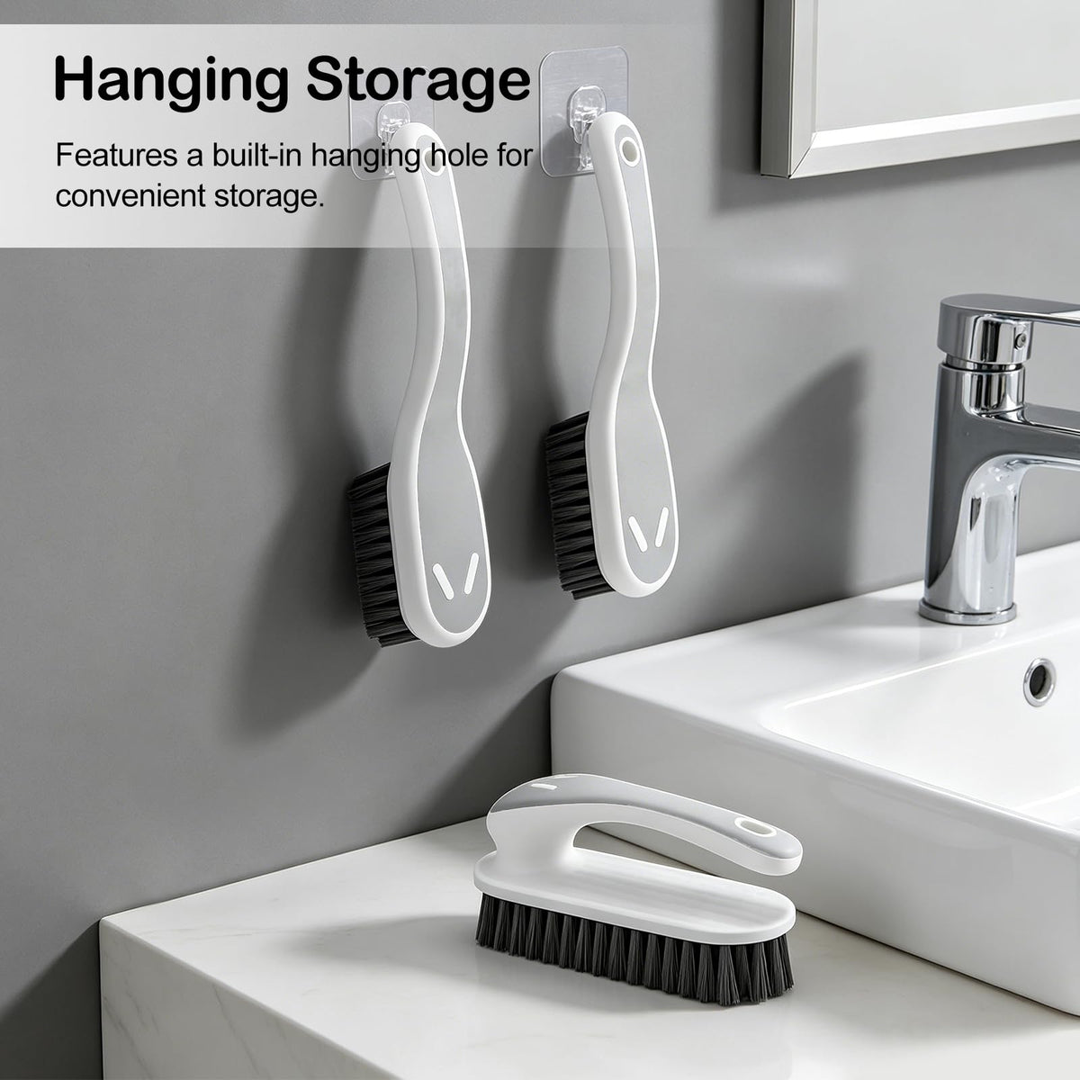SetSail Soft Bristle Scrub Cleaning Brush 3 Pack Laundry Brush Gray White