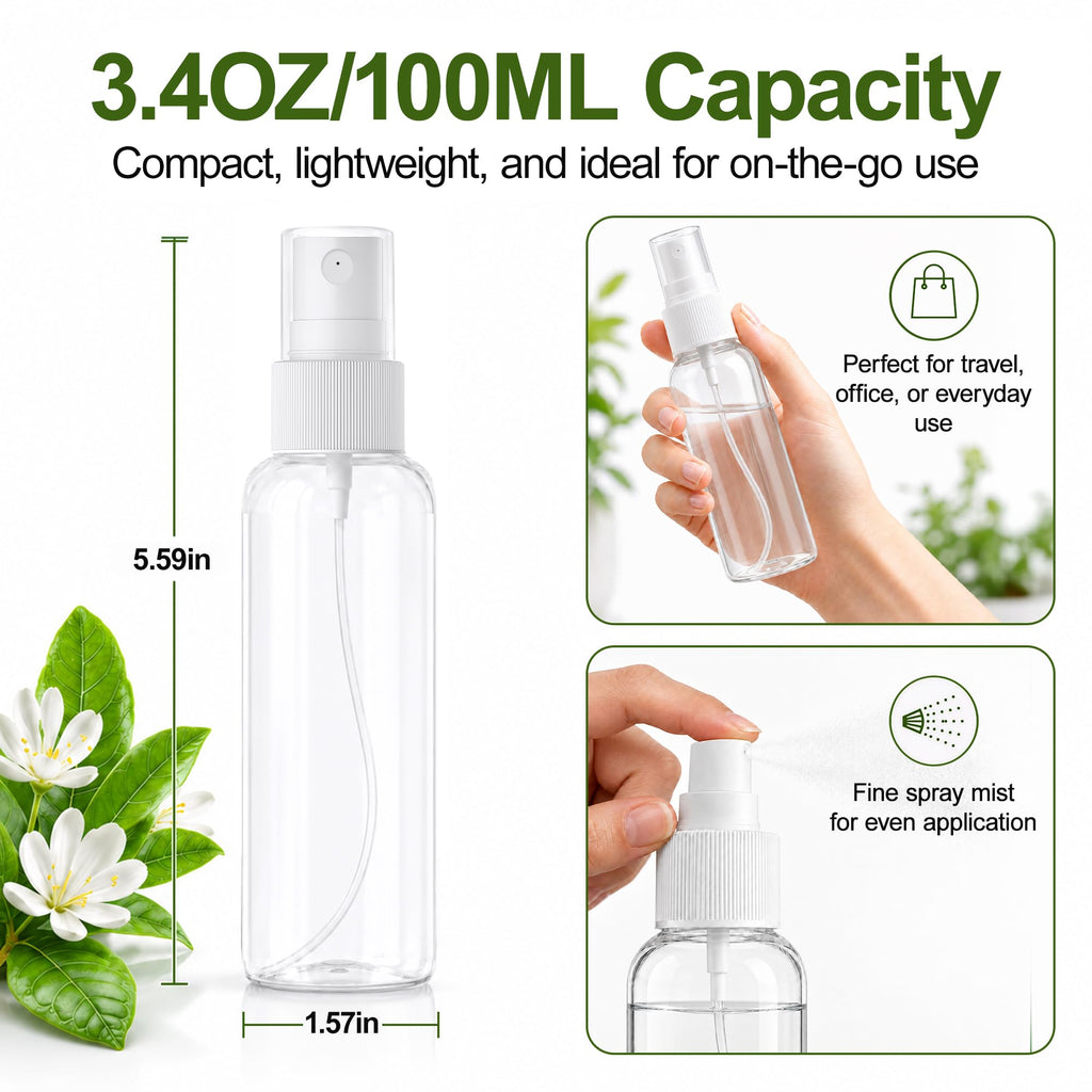 5-Pack Spray Bottles 3.4oz, Small Spray Bottle Empty Clear Plastic Bottle