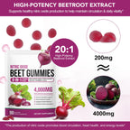 90 Chews Beet Root Gummies, Sugar Free | 8 in 1 Beet Root Extract with CoQ10, Grapeseed Extract 90 Chews for Antioxidant, Promoting Nitric Oxide, Energy Level Suport, with Vitamin B12, C