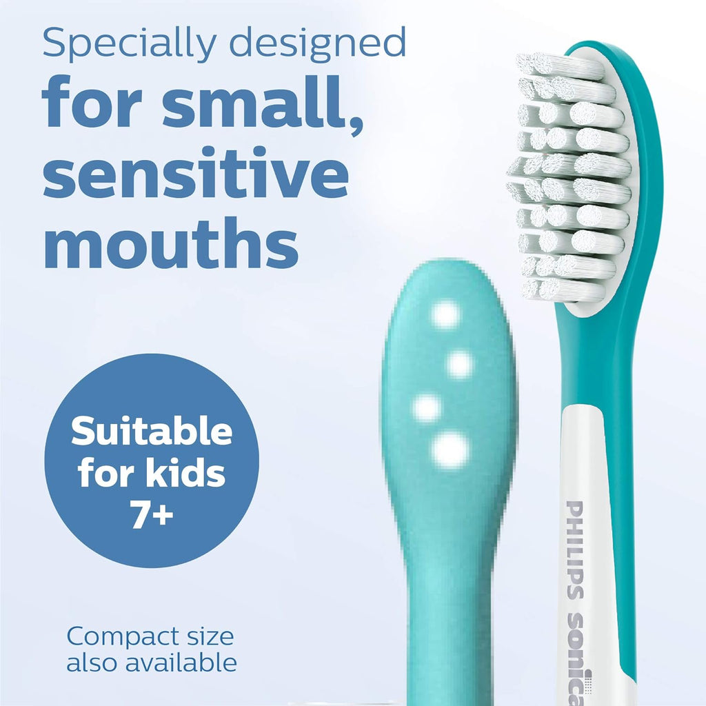 Buy now Philips Sonicare for Kids 7+ Genuine Replacement Toothbrush Heads, 2 Brush Heads, Turquoise and White, Standard, HX6042/94 at indiglob india