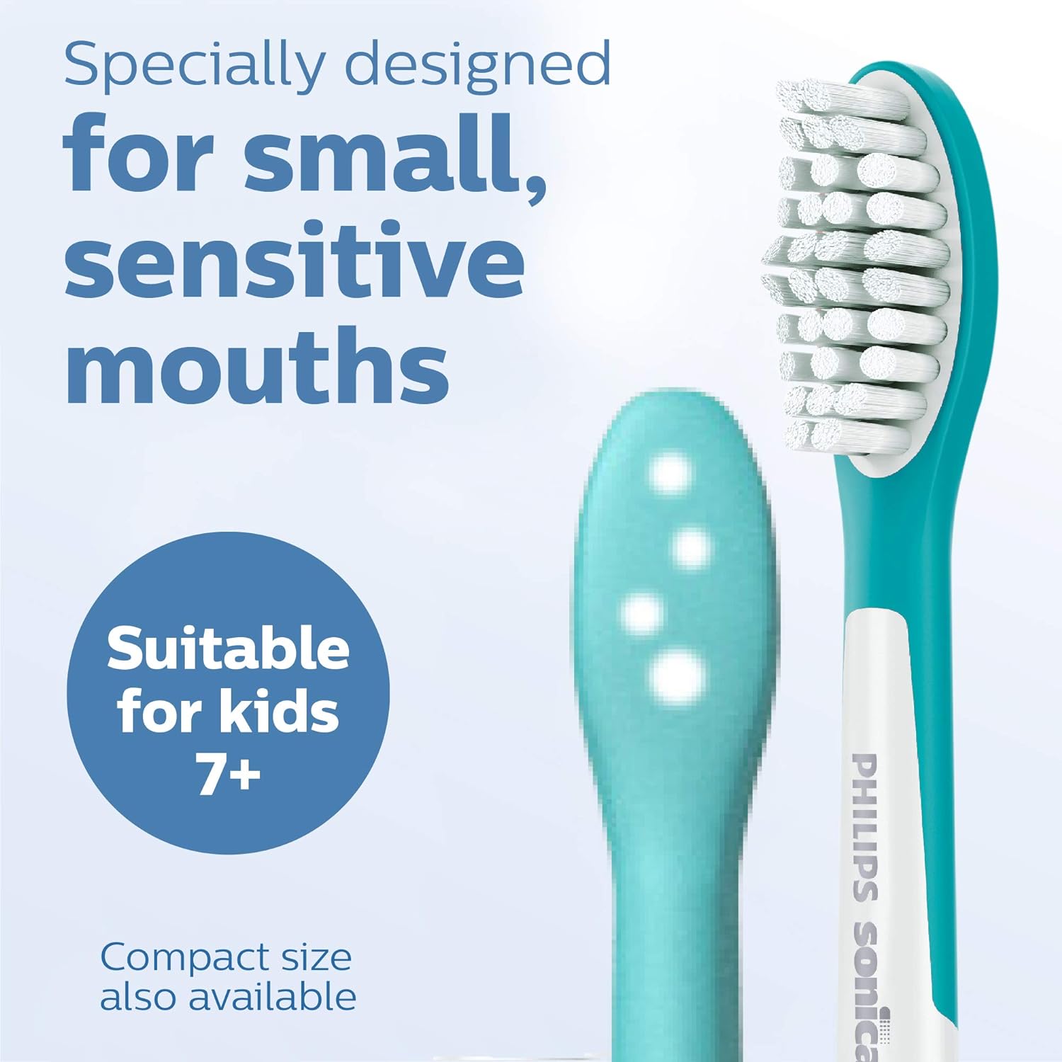 Buy now Philips Sonicare for Kids 7+ Genuine Replacement Toothbrush Heads, 2 Brush Heads, Turquoise and White, Standard, HX6042/94 at indiglob india