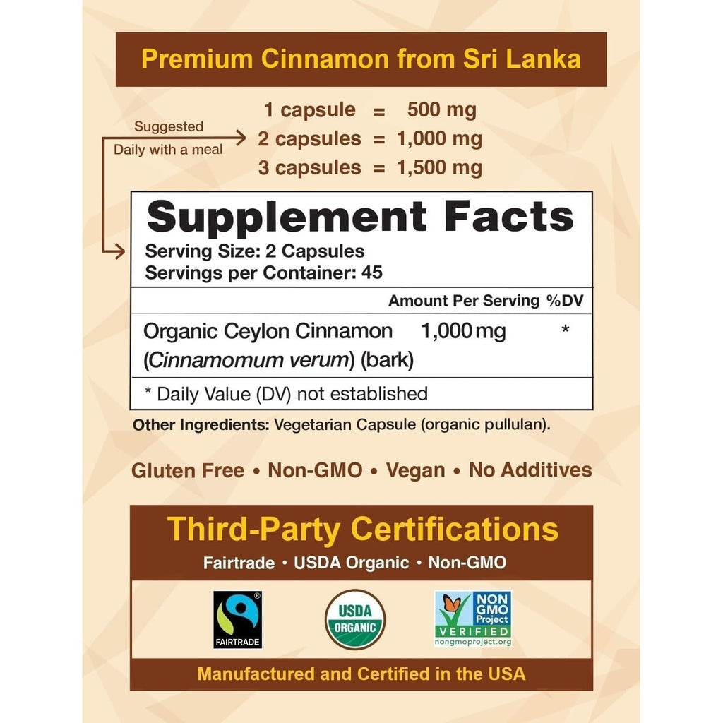 Buy now Ceylon Cinnamon Shop Organic Ceylon Cinnamon (100% Certified) Supplement, 90 Capsules at indiglob india