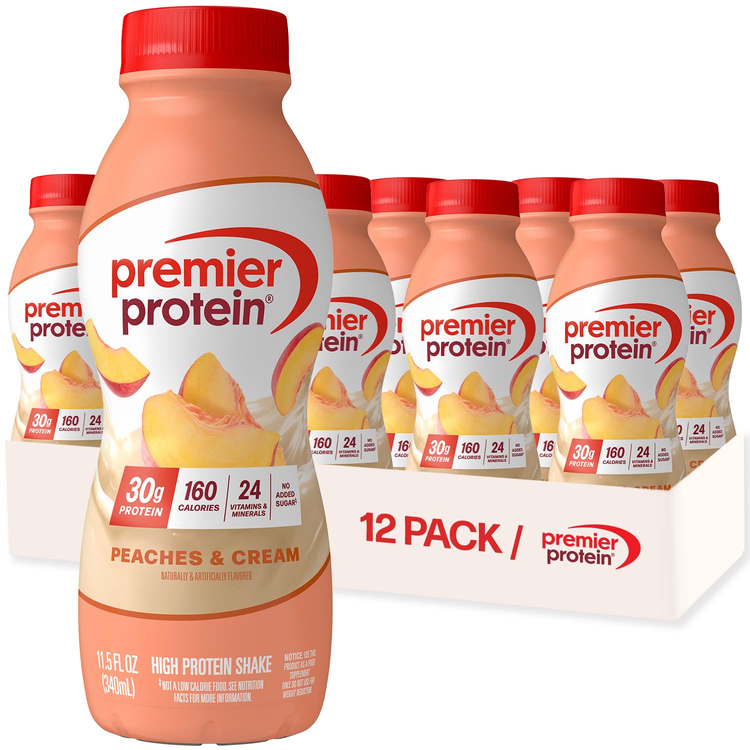 Buy now Premier Protein Shake, Peaches & Cream, 30g Protein, No Added Sugar, 24 Vitamins & Minerals to Support Immune Health, 11.5 fl oz, 12 Pack (Packaging May Vary) Peaches & Cream 11.5 Fl Oz (Pack of 12) at indiglob india