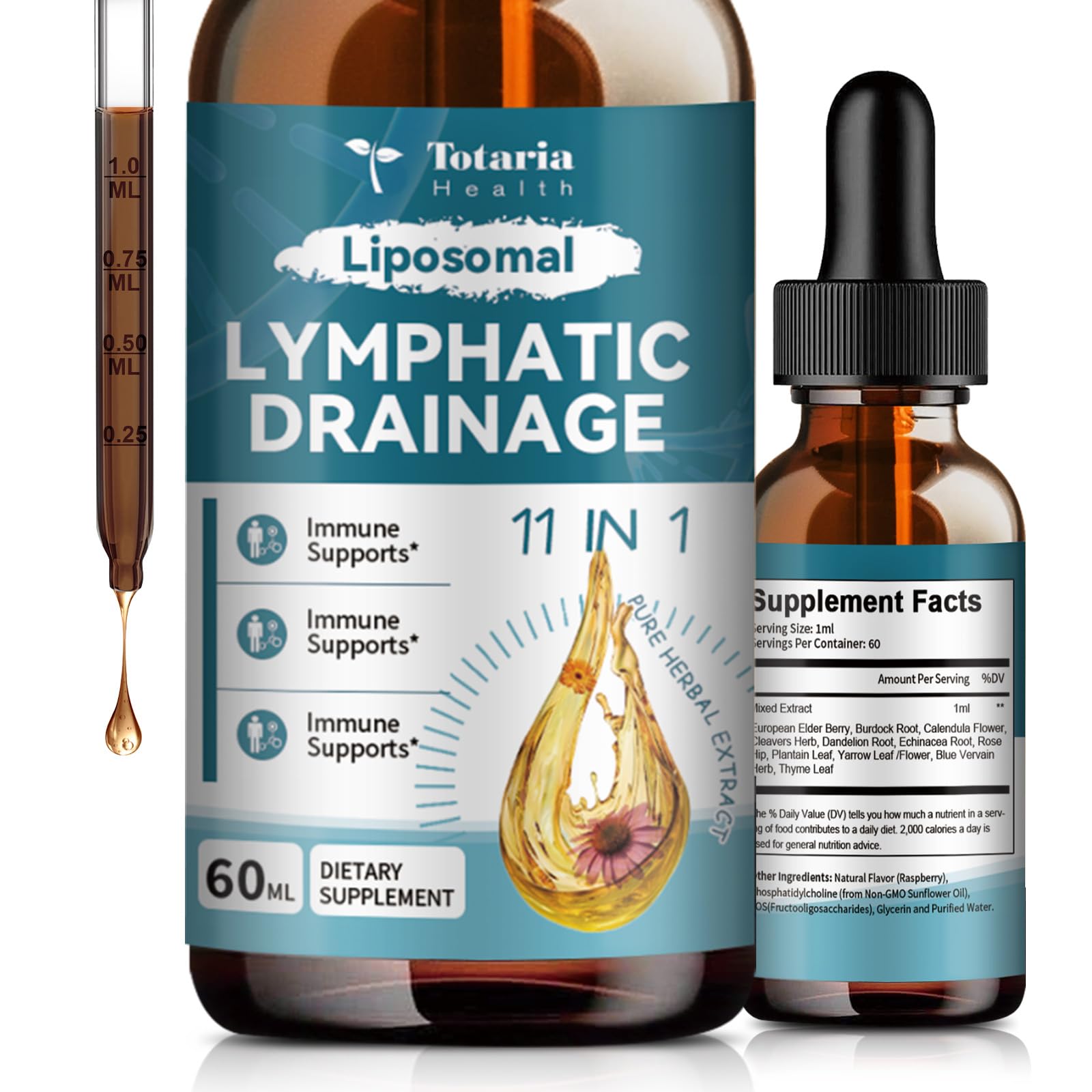 2Pack Liposomal Lymphatic Drainage Drops - 11 In 1 Organic Lymphatic Drainage Supplement with Burdock Root, Echinacea, Elderberry, Calendula, Cleavers Herb, Dandelion Supports Lymphatic Health 4 FL.OZ
