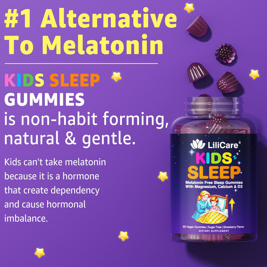 Kids Sleep Gummies - Magnesium Glycinate Gummies, Melatonin Free Sleep Aid | Magnesium, Calcium, D3, B6, L Theanine | Kid Melatonin Alternative for Restful Sleep (Pack of 1)
