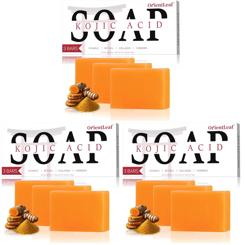 ORIENTLEAF Kojic Acid Soap, Turmeric Soap Bar, Fresh Citurs Scent, Gentle for face and body with Vitamin C, Shea Butter, Retinol, Olive Oil, Collagen (6 PACK)