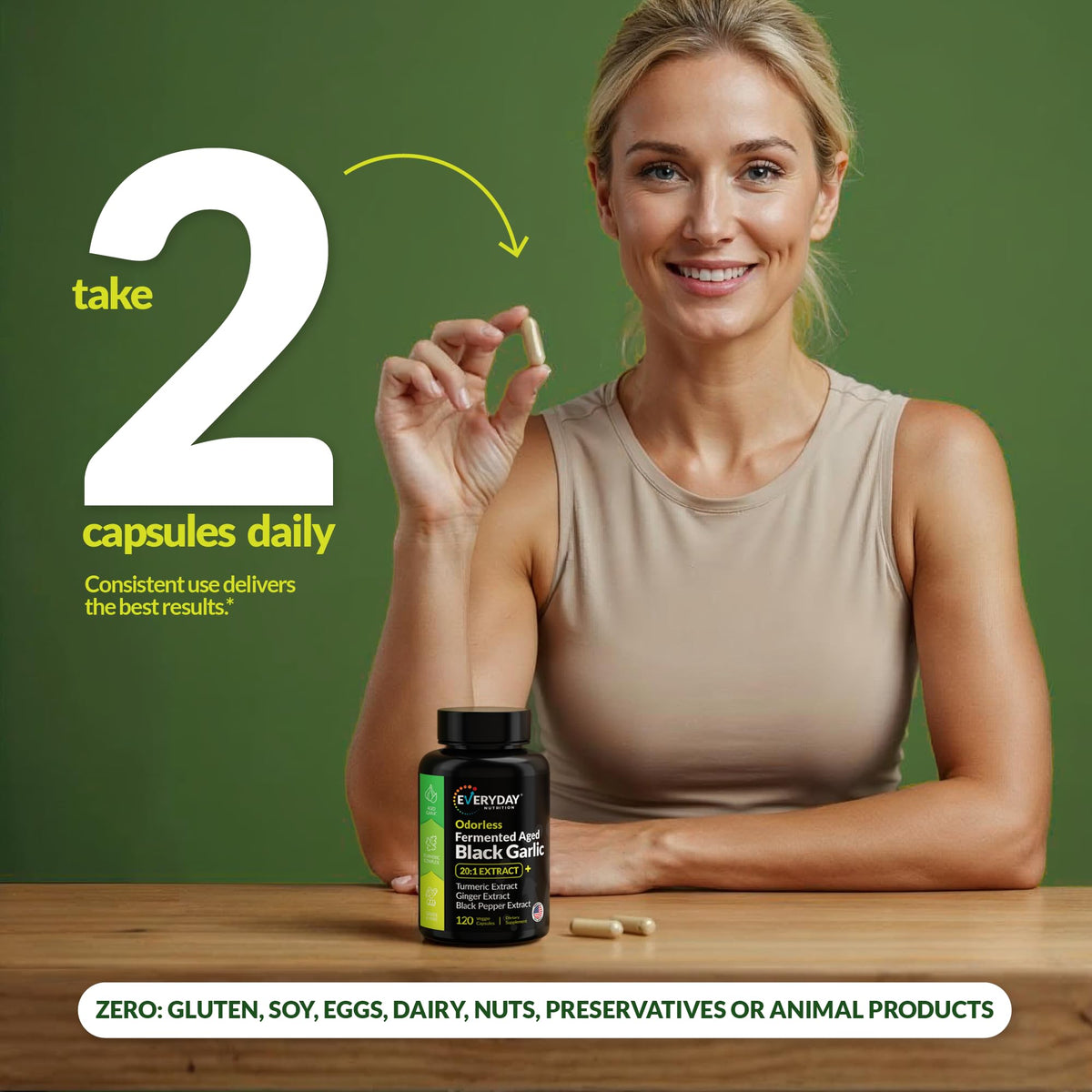 4-in-1 Fermented Odorless Aged Black Garlic 120 Capsules 60 Servings
