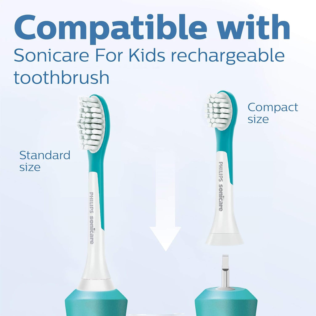 Buy now Philips Sonicare for Kids 7+ Genuine Replacement Toothbrush Heads, 2 Brush Heads, Turquoise and White, Standard, HX6042/94 at indiglob india