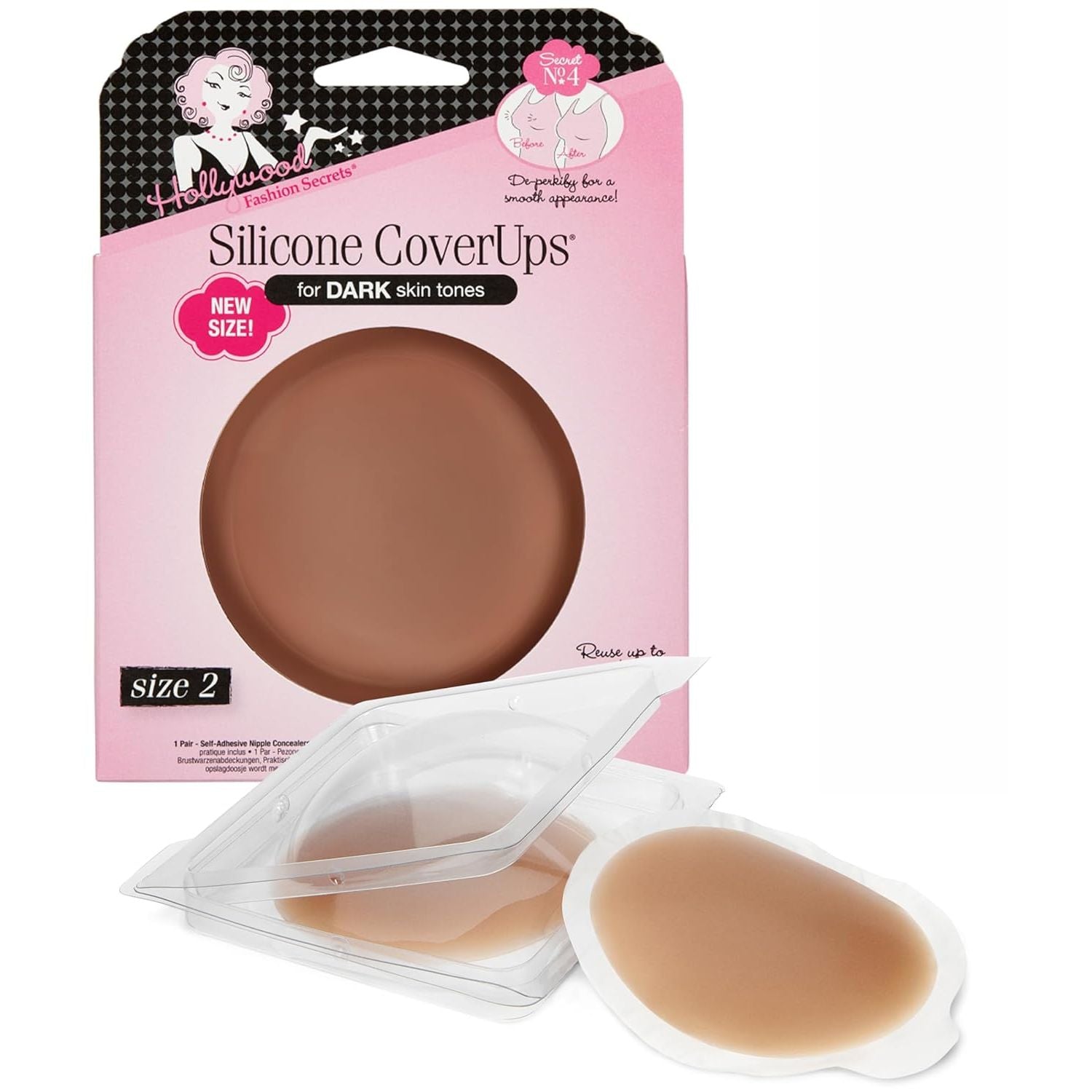Buy now Hollywood Fashion Secrets Silicone Coverups, Hypoallergenic, Reusable, Washable, Gentle on Skin, Ultra Thin, Self Adhesive, Dark Shade, 1 Pack Size 2 (Pack of 1) Dark at indiglob india