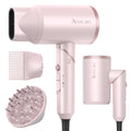 ANNLARY Hair Dryer with Comb, ANNLARY 1800W Blow Dryer with Diffuser for Curly Hair, Plasma Ionic Hair Dryer for Frizz Control, Foldable Portable Low Noise Hairdryer, 6.5 ft ALCI Cord （Pink）