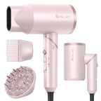 ANNLARY Hair Dryer with Comb, ANNLARY 1800W Blow Dryer with Diffuser for Curly Hair, Plasma Ionic Hair Dryer for Frizz Control, Foldable Portable Low Noise Hairdryer, 6.5 ft ALCI Cord （Pink）