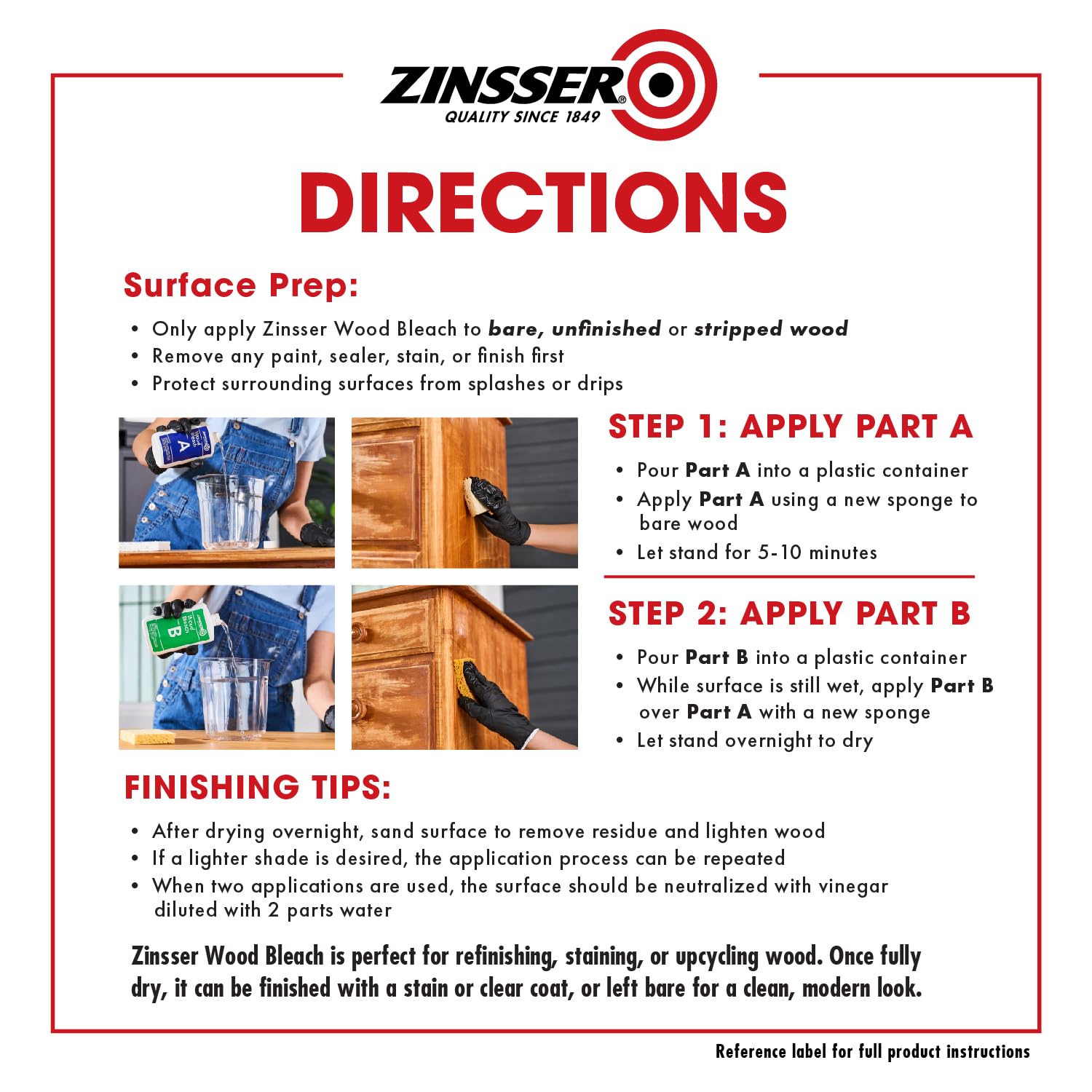 Buy now Zinsser Wood Bleach Kit | Lighten Furniture, Floors, Cabinets, Trim | Removes Red Tone | 2-Step Brightening System | 2-Step 8 fl. oz. Kit (16 fl. oz. Total) at indiglob india