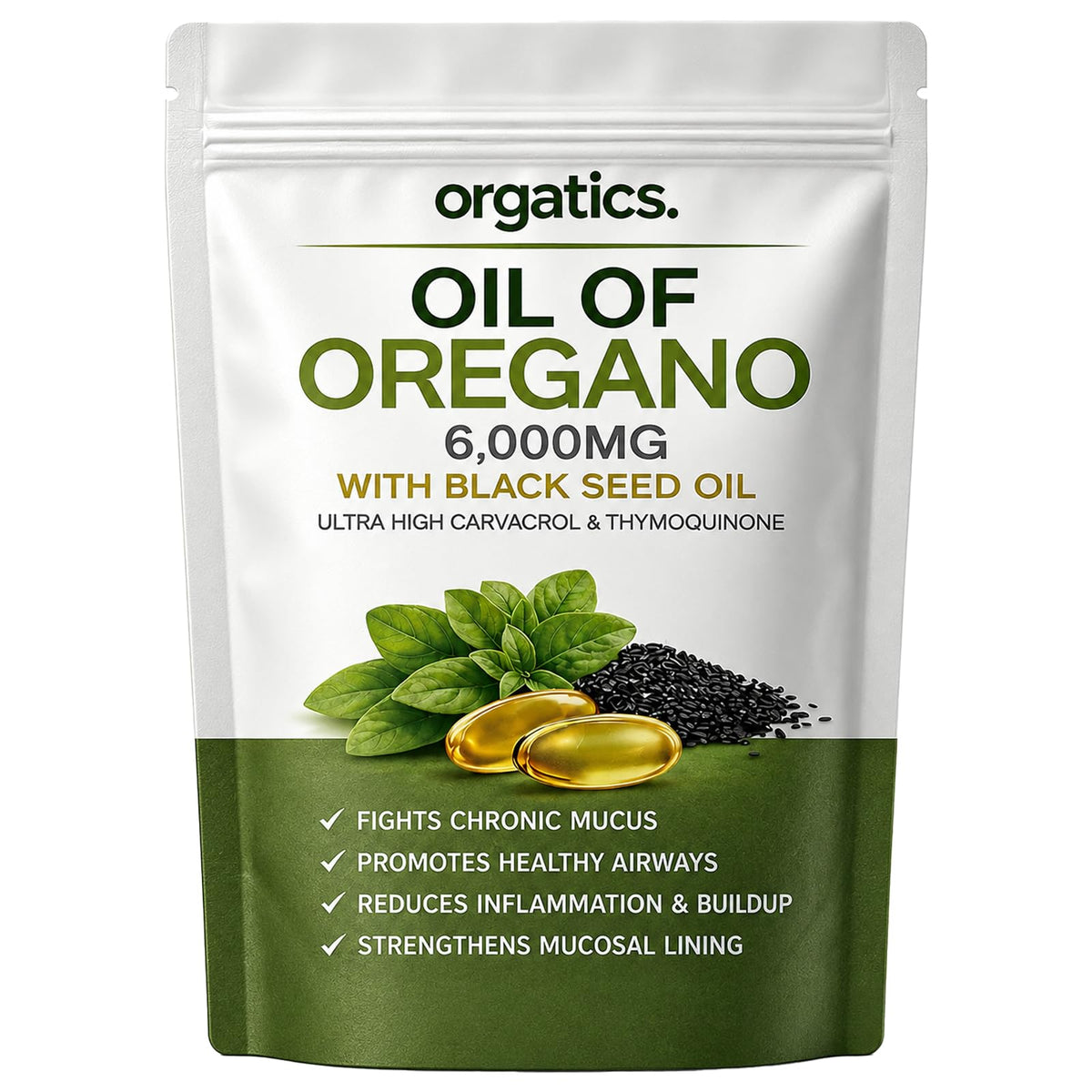 Oregano Oil & Black Seed Oil Softgels, with Cold-Pressed Black Seed and MCT, Non-GMO, Gluten Free