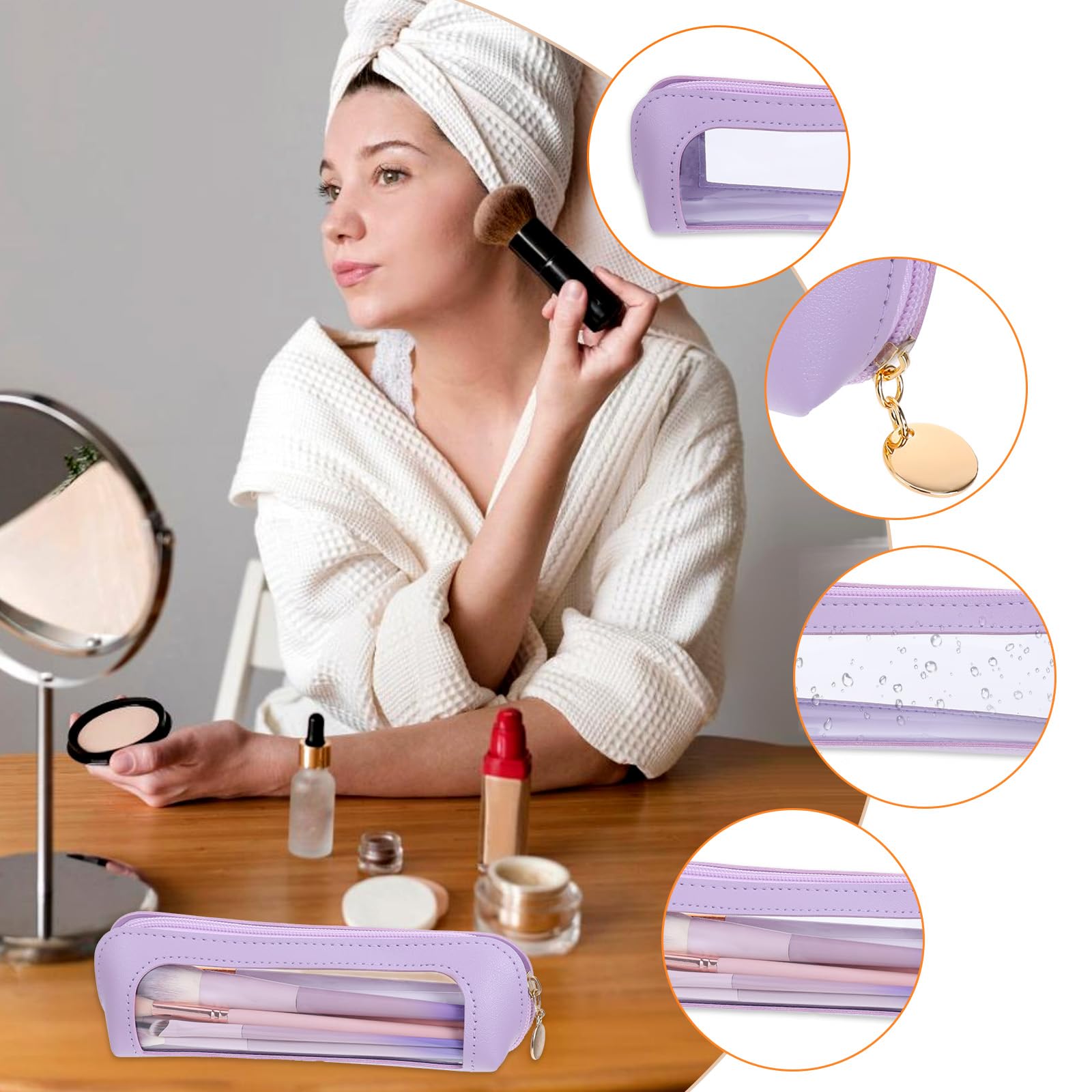 Stylish small clear makeup bag in PU leather, perfect for organizing cosmetics. Verified by CuratCart for quality assurance.