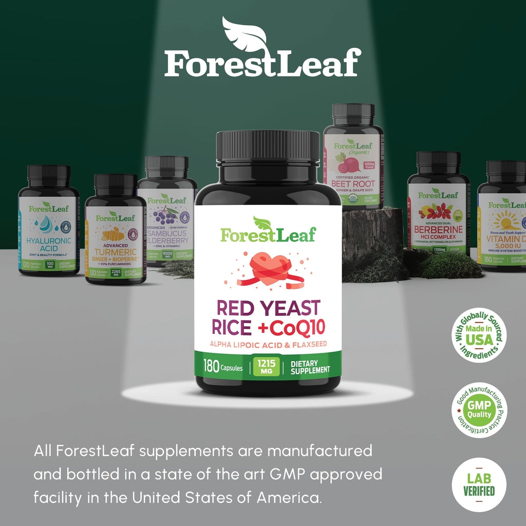 Red Yeast Rice with CoQ10 Supplement - 1215mg Extra Strength Red Yeast Rice Capsules with Alpha Lipoic Acid & Organic Flaxseed, Citrinin Free - 180 Capsules