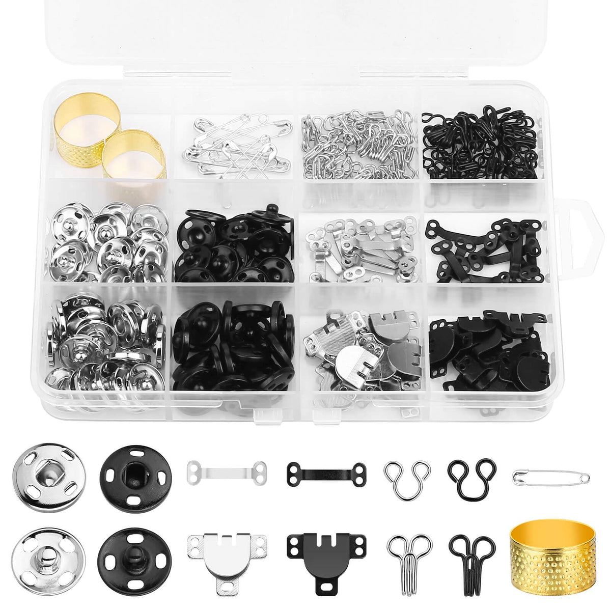 112 Pairs Sewing Hooks and Eyes Closure Set 3 Styles Sewing Skirt Hooks, Sew-on Snaps, Hook and Eye Latches for Trousers Skirt Dress Bra Sewing DIY Crafting