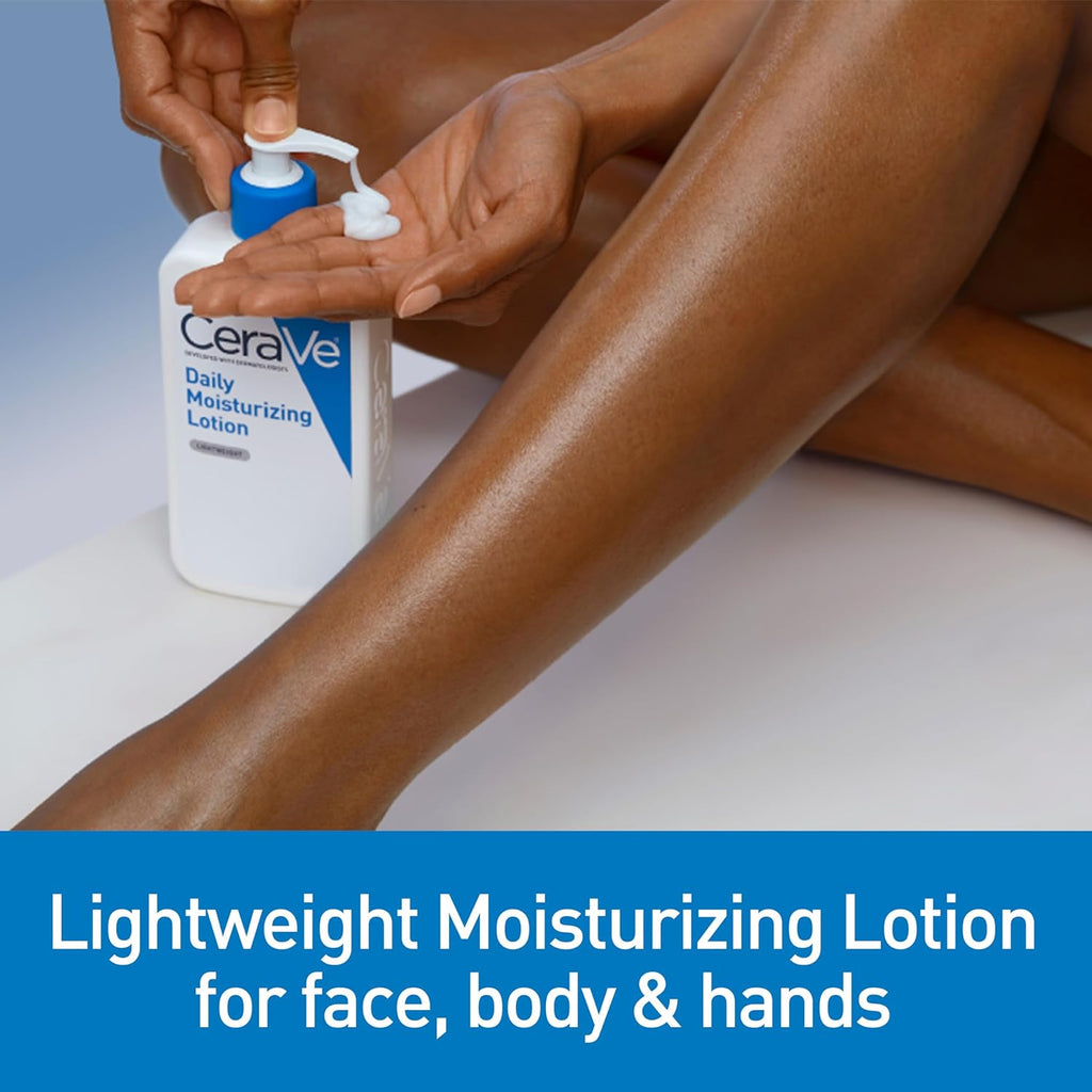 Buy now CeraVe Daily Moisturizing Lotion for Dry Skin, Body Lotion & Face Moisturizer with Hyaluronic Acid and Ceramides, Daily Moisturizer, Fragrance Free, Oil-Free, 12 Ounce at indiglob india