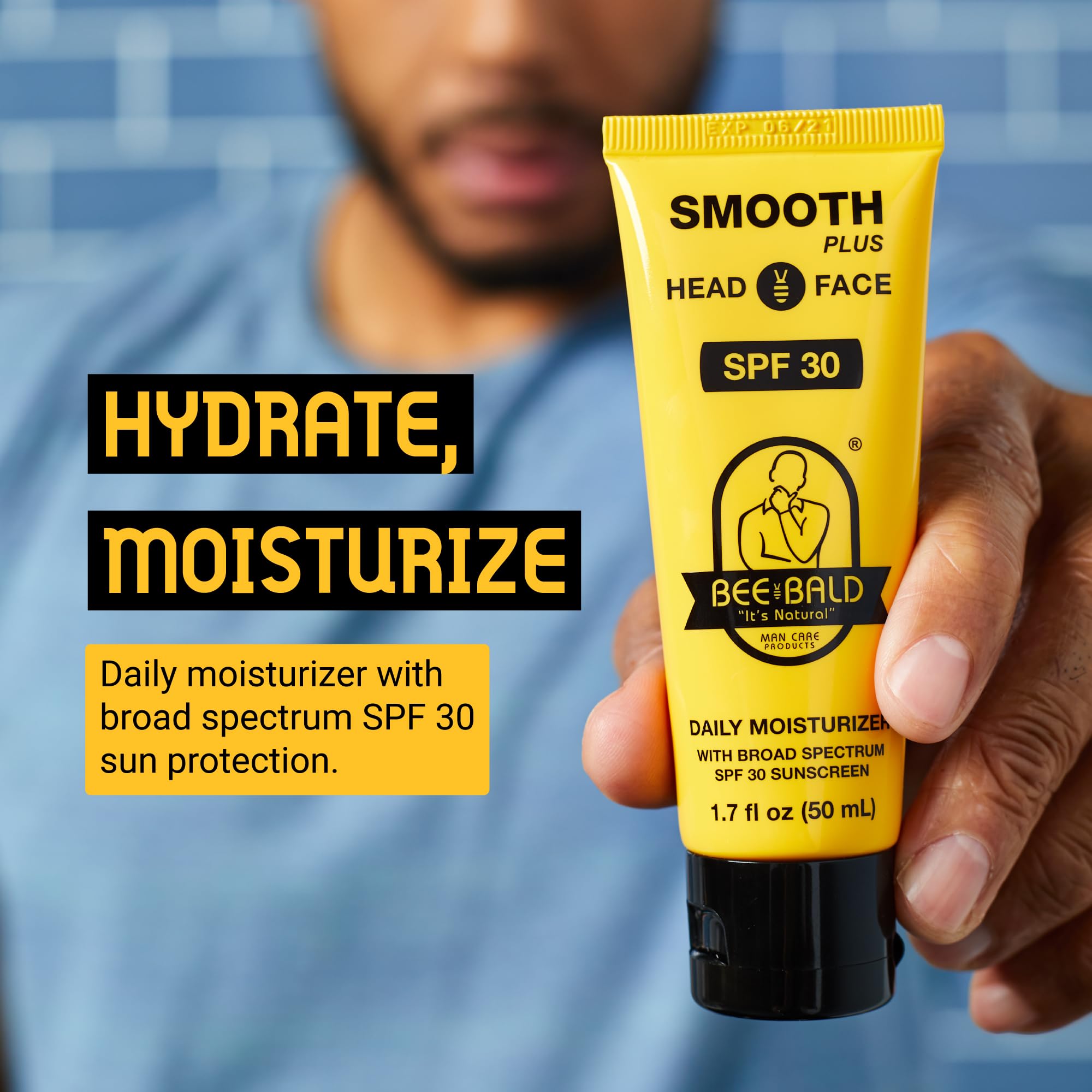 Bee Bald SMOOTH+ Head & Face Sunscreen SPF 30, Scalp Moisturizer, 1.7 fl oz | Hydrates, Shields, and Moisturizes Skin. Blocks Harmful UVA/UVB Sun Rays with SPF 30 on Head or Face. Perfect Daily Defense.