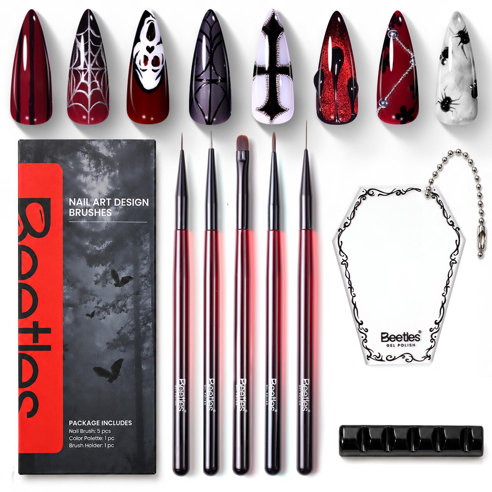 Beetles Acrylic Nail Brush Set, 3Pcs Size 6/10/14 for Acrylic Powder | Includes 3 Size Brushes with a Steel Cleaning Comb for Acrylic Powder Application, Extensions, and 3D Carving DIY Nail Art