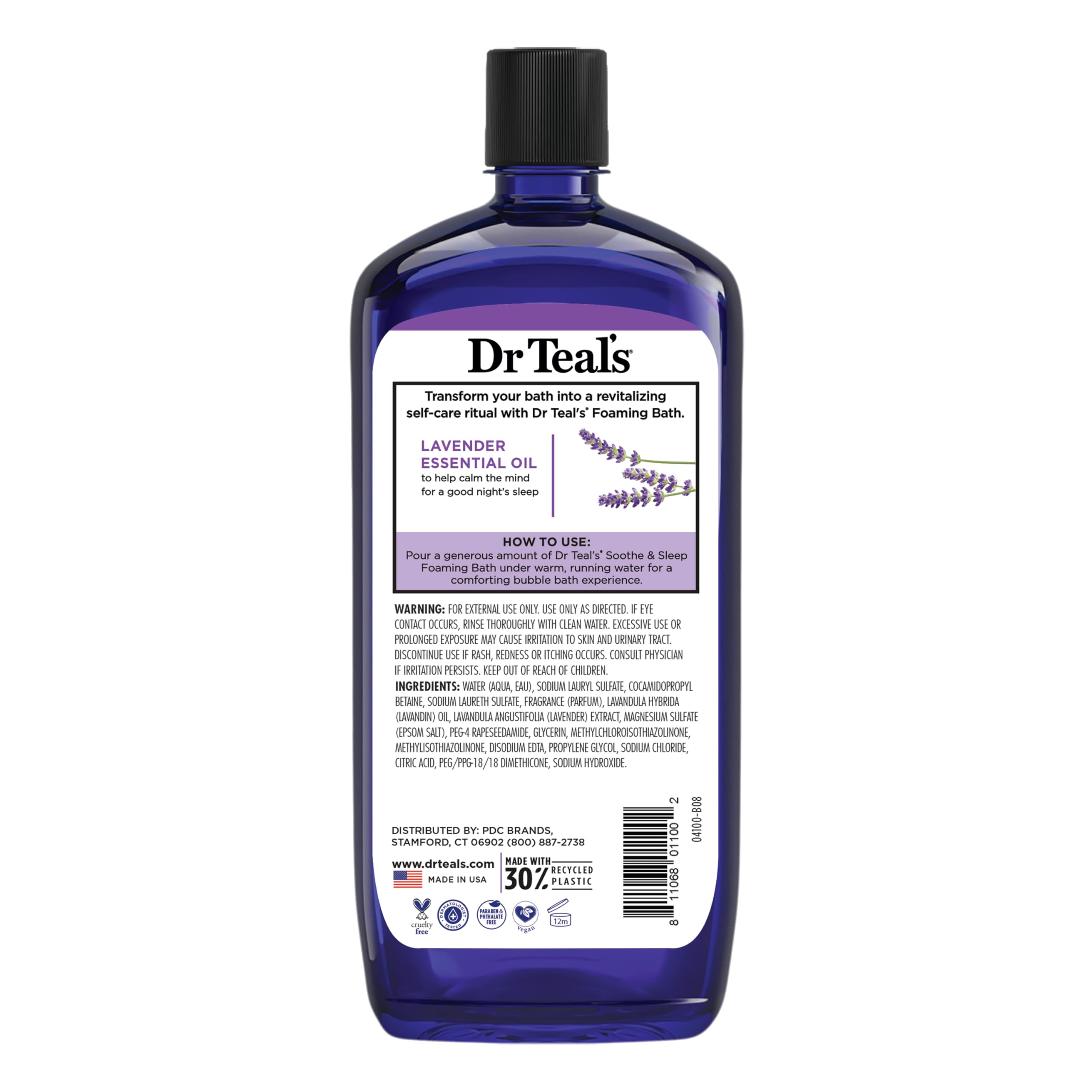Dr Teal's Foaming Bath with Pure Epsom Salt, Soothe & Sleep with Lavender, 34 fl oz (Pack of 4)