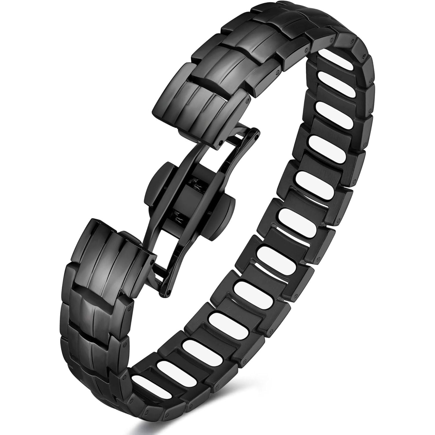 Buy now Feraco Mens Magnetic Bracelet Titanium Steel Magnetic Bracelet with Double Row 4 Elements Magnets (Silver) Black-Upgrade at indiglob india