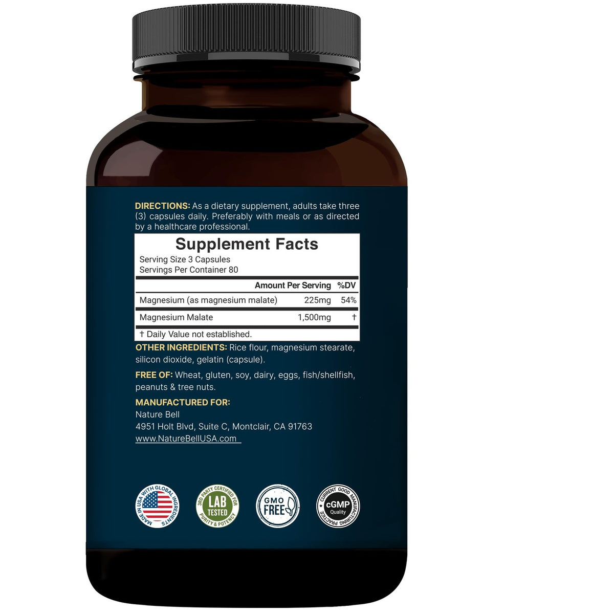 NatureBell Magnesium Malate 1,500mg, 240 Capsules | Chelated for High Absorption | Energy & Nervous System Support | Non-GMO, Gluten-Free