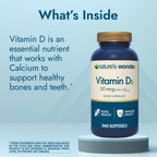 Nature's Wonder Vitamin D3 2000 IU (50mcg), Gluten-Free, 360 Softgels | Potent Bone Health, Immune Function & Calcium Absorption Support for Women & Men, Year Round Daily Wellness, 360 Day Supply